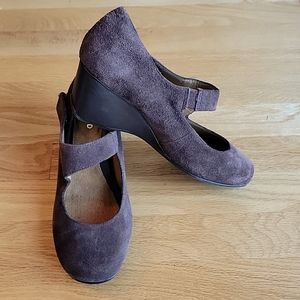 Michelle D Brown Suede Leather Mary Jane Wedge Heel